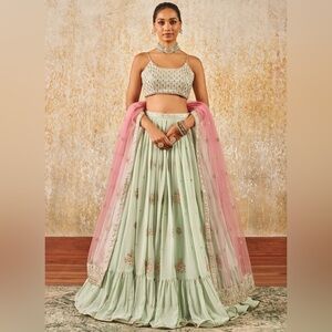 Lashkaraa Light Mint Embroidered Lehenga Custom Petite Size XXS